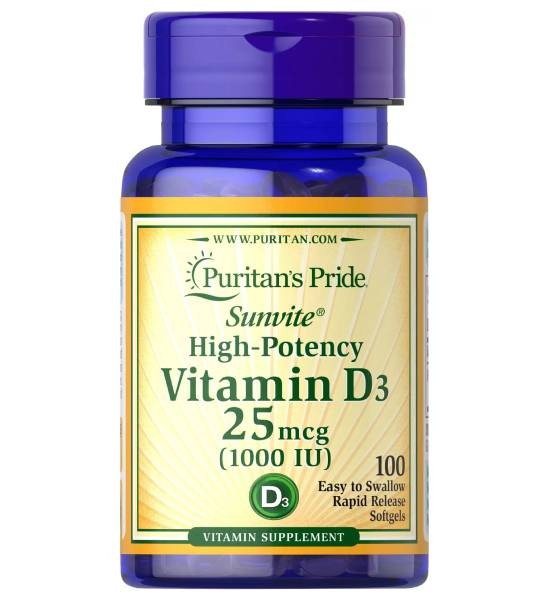 Puritan's Pride Vitamin D3 25 мкг (1000 IU) 100 капс