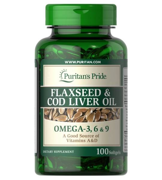 Puritan's Pride Flaxseed Oil & Cod Liver Oil 3,6 & 9 +Vit.A&D (100 капс)