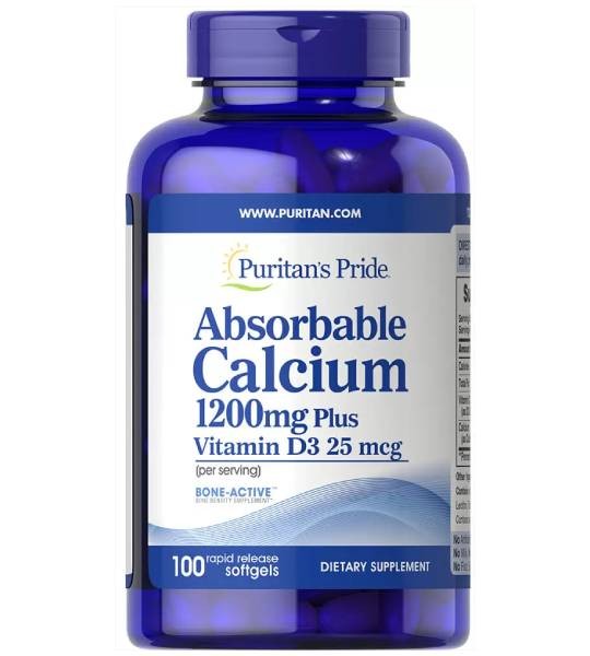 Puritan's Pride Absorbable Calcium 1200 мг + Vitamin D3 25 mcg (100 капс)