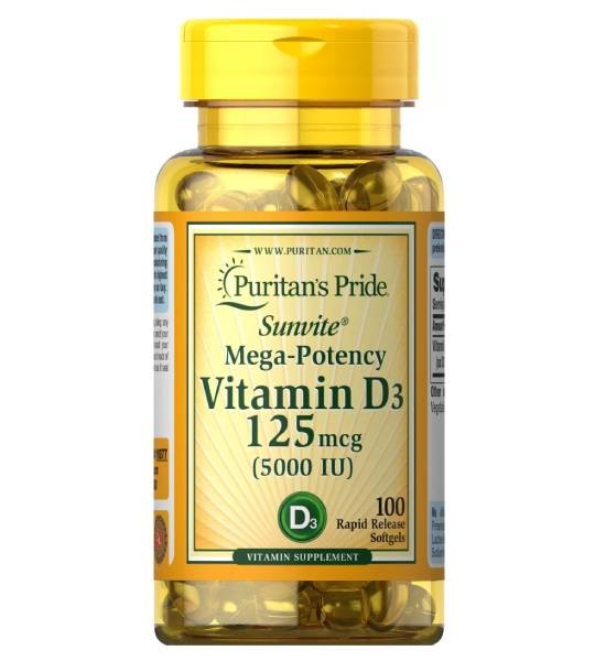 Puritan's Pride Vitamin D3 125 mcg (5000 IU) 100 капс
