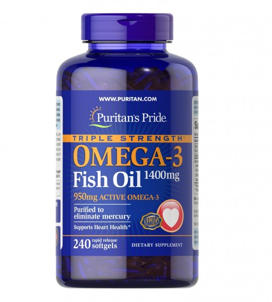 Puritan's Pride Triple Strength Omega-3 Fish Oil 1400 mg (950 mg Active Omega-3) 240 капс