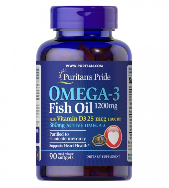 Puritan's Pride Omega 3 Fish Oil 1200 мг + D3 25 мкг 1000 IU (90 капс)