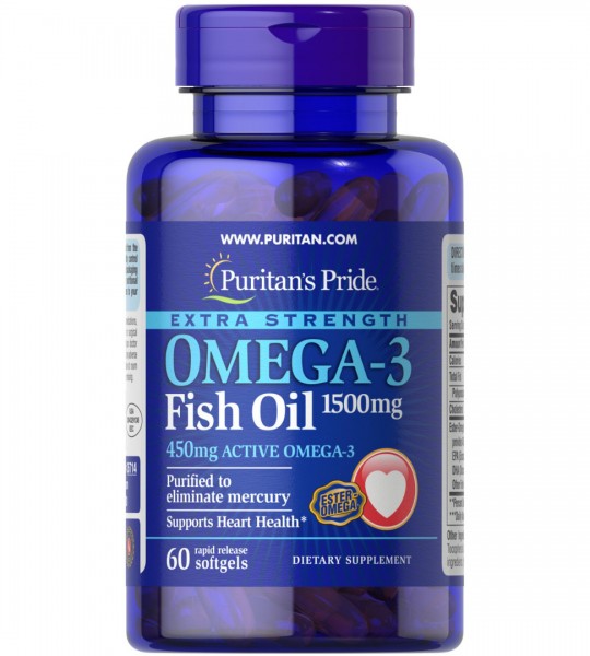 Puritan's Pride Extra Strength Omega-3 Fish Oil 1500 мг (450 мг Active Omega-3) 60 капс