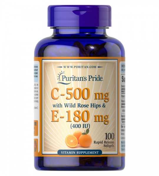 Puritan's Pride Vitamin C-500 мг with  Wild Rose Hips & E-180 мг 400 IU (100 капс)